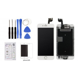 Complete set: iPhone 6S complete display white pre-assembled with 8 in 1 tool set and protective glass (A1633, A1688, A1691, A17