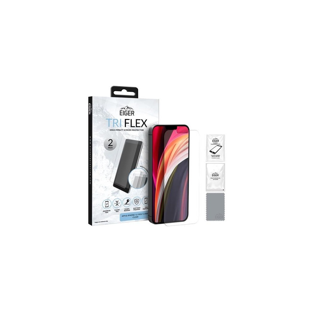 Lot de 2 films de protection de l'écran Eiger iPhone 12 / 12 Pro Tri Flex (EGSP00629)