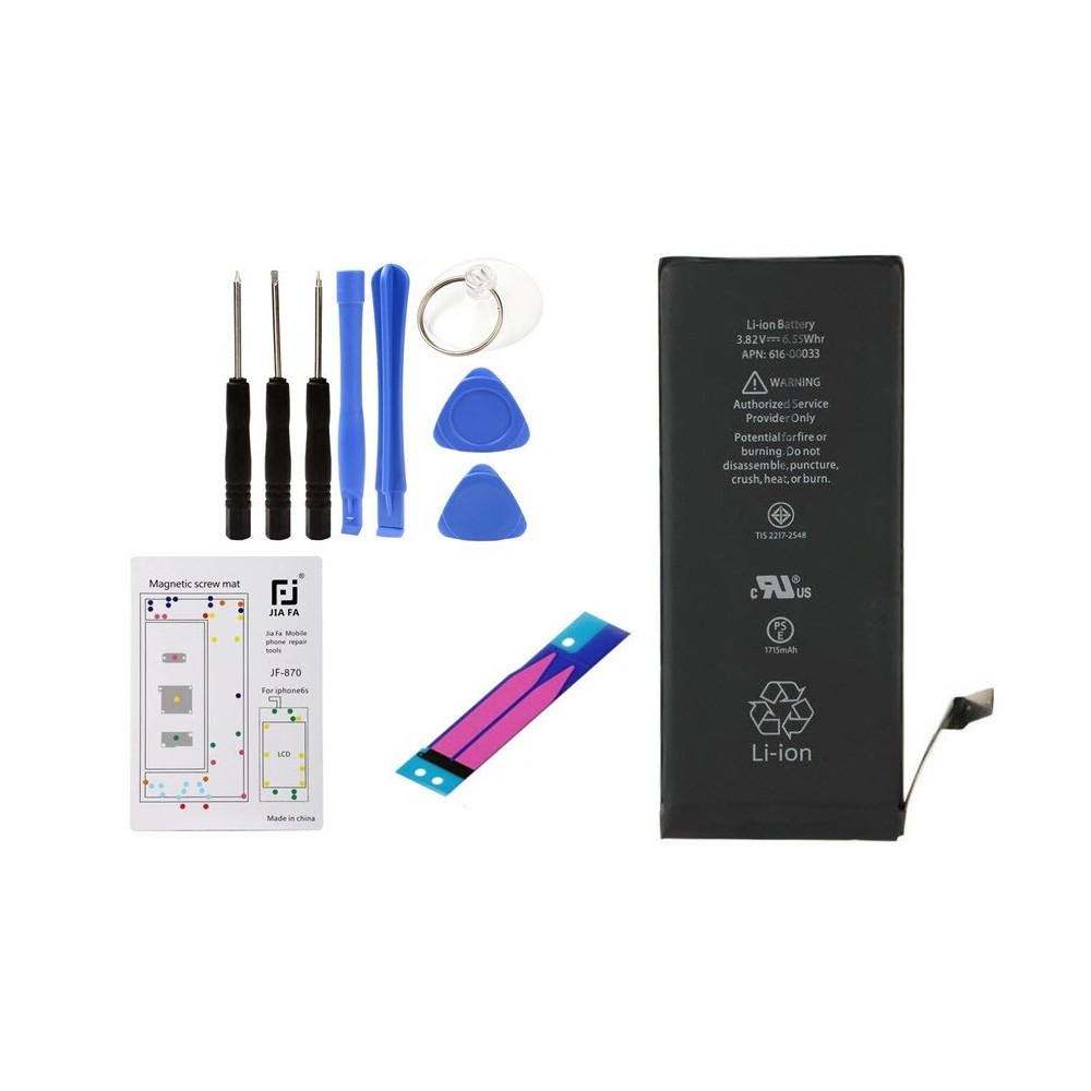 Complete set: iPhone 6S battery with tool set 8 in 1, magnetic screw holder mat and adhesive glue