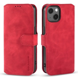 Étui à clapet en cuir rétro pour iPhone 13 rouge