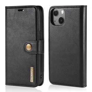 Dual Folding Cowhide Leather Flip Case for iPhone 13 Black