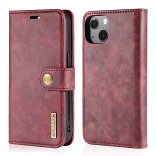Dual Folding Cowhide Leather Flip Case for iPhone 13 Red
