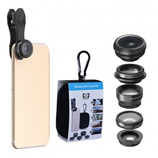 Universal 5 in 1 Clip Telescope/Wide Angle/Fisheye/CPL Filter/Macro Camera Lens Kit for Smart Phone