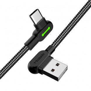 3 Meter Angled USB to USB-C with LED Black