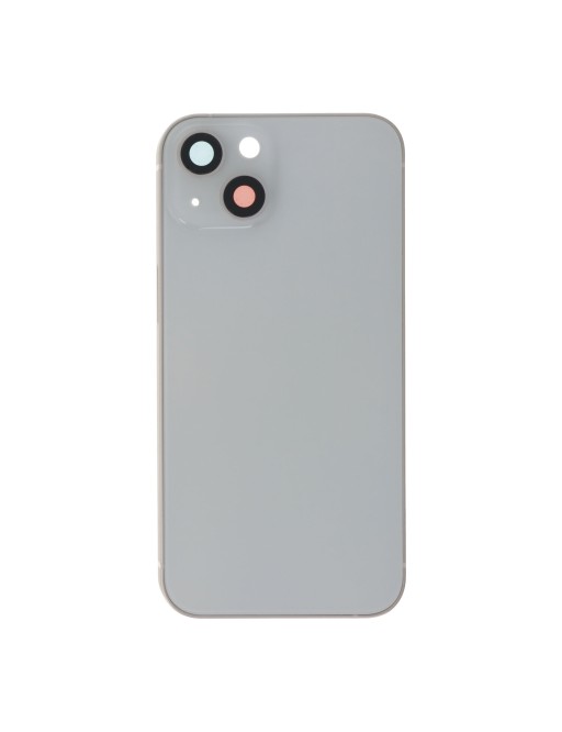 coque arrière de l'iPhone 13 avec cadre, lentille et glissière SIM blanche