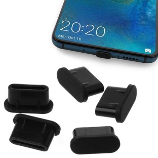 set of 5 silicone anti-dust plugs for USB-C / Type-C connector black
