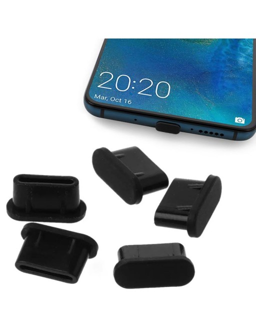 lot de 5 connecteurs anti-poussière en silicone pour port USB-C / type-C noir