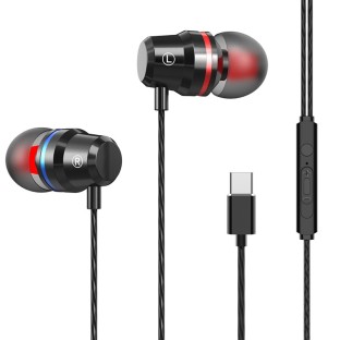 USB-C In-Ear Mega Bass Headphones with Microphone (Black)