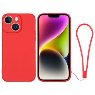 Housse de protection en silicone avec dragonne pour iPhone 14 (rouge)
