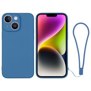 Silicone Protective Case with Wrist Strap for iPhone 14 Plus (Blue)