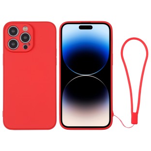 Silicone Protective Case with Wrist Strap for iPhone 14 Pro (Red)