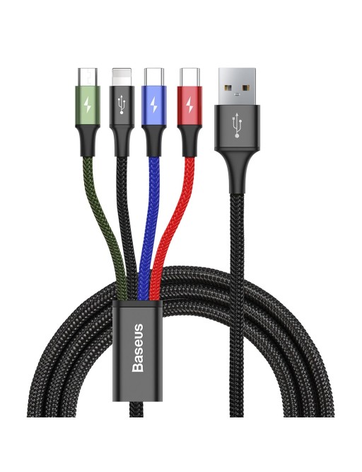 câble 4in1 USB-A vers 2 x USB-C + Lightning + Micro-USB 1.2m