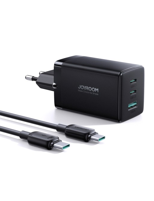 Joyroom Ultra 65W 2 Typ-C + 1 USB-Schnellladegerät TCG01 Schwarz mit USB-C Kabel