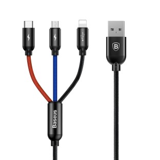 Baseus câble de chargement 3en1 Micro-USB + Lightning + USB-C 1.2m