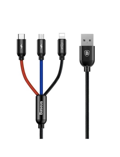 Baseus câble de chargement 3en1 Micro-USB + Lightning + USB-C 1.2m