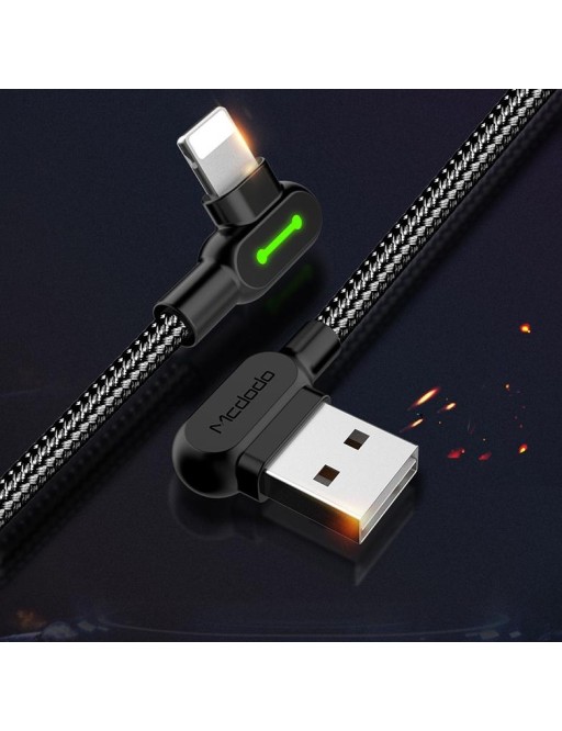 Mcdodo 1.8m coudé USB-A vers Lightning câble de charge noir