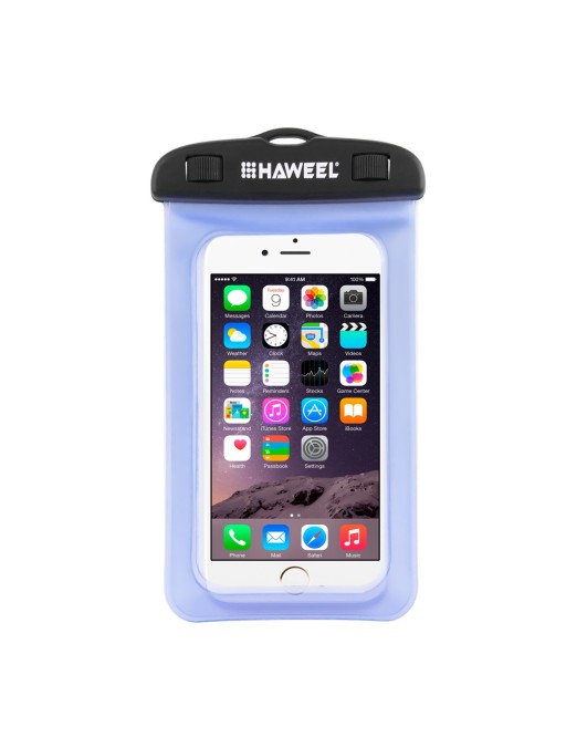 Haweel étui universel transparent imperméable avec dragonne pour téléphone portable bleu