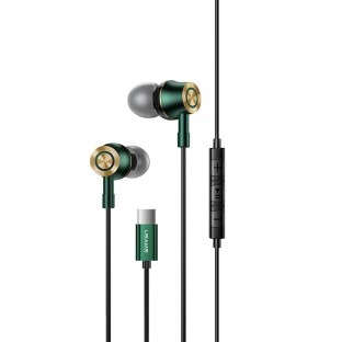 USAMS In-Ear USB-C Noise Reduction Headphones with Microphone Green