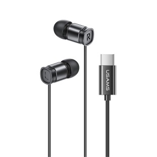 USAMS USB-C in-ear wired headphones black