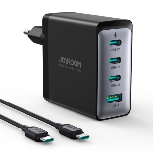 Joyroom 100W USB-A & 3x USB-C GaN Multi-Port Ladegerät Schwarz