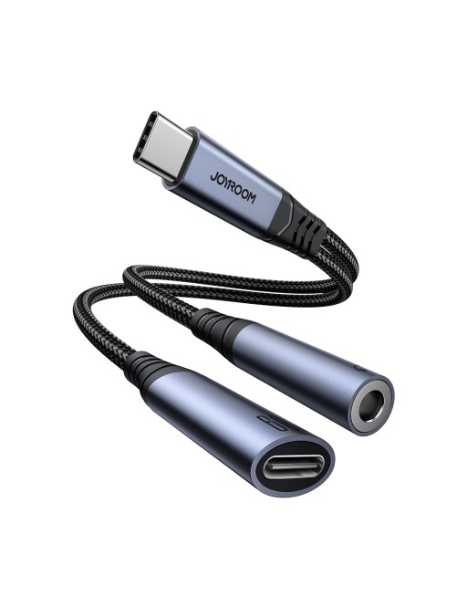 Joyroom 2in1 Cavo adattatore audio da USB-C a 3,5 mm e USB-C Nero