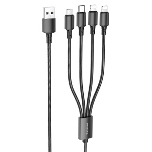 Borofone 4in1 Cavo di ricarica in nylon Lightning / USB-C / Micro-USB Nero