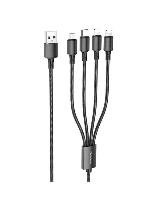 Borofone 4in1 Lightning / USB-C / Micro-USB Câble de charge en nylon noir